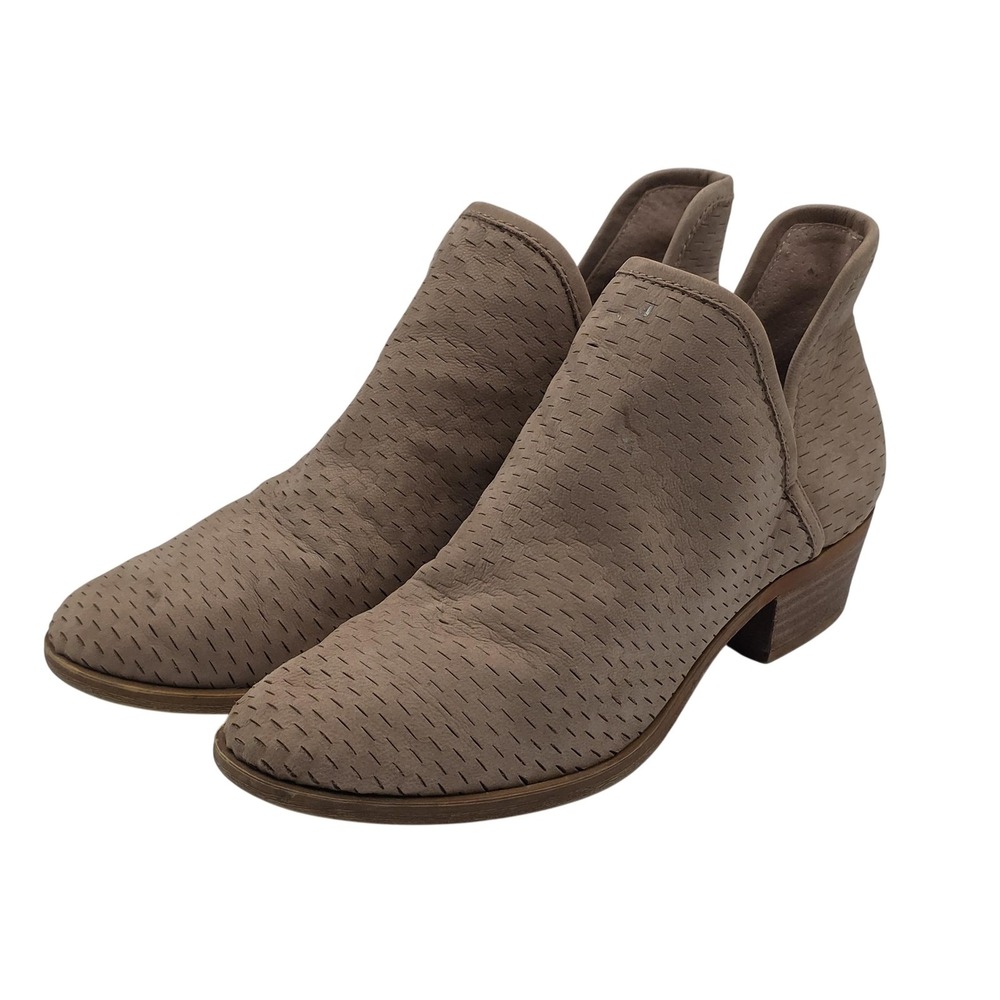Lucky Brand Basel Booties Womens 6.5 Taupe Perforated Leather Side Cutout Ankle